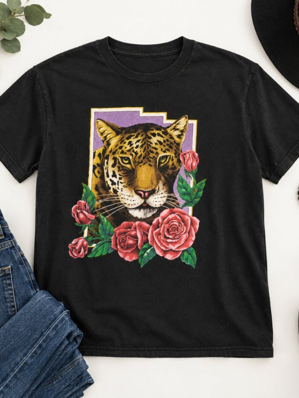 Vintage Leopard Roses 90s Retro Animal Graphic Tee